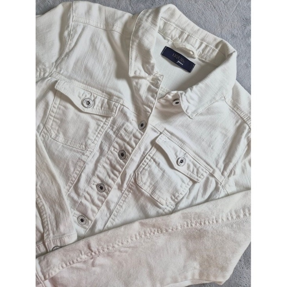 Liquid Jeans Trucker Jacket Womens Small White Denim Button Front Pocket Coastal